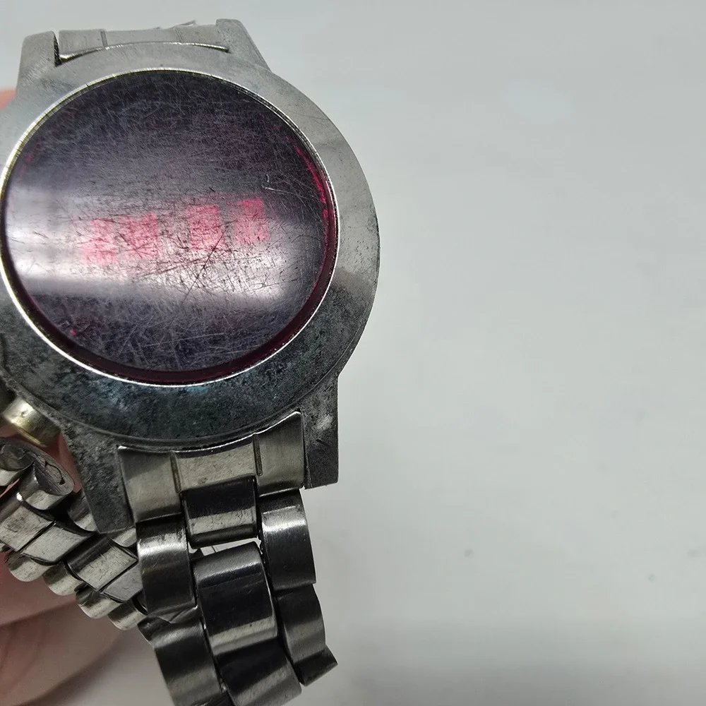 Vintage Enterprex Red LED Digital Watch Stainless Steel Hong Kong For Parts